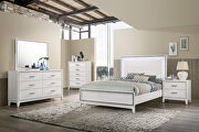 Cream white finish shimmering silver trim accent queen bed w/ led