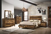Rustic oak finish wood queen bed w/ storage footboard