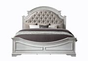 Beige pu upholstery headboard & antique white finish king bed main photo