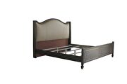 House Marchese III K Tan pu curved upholsterd headboard & tobacco finish king bed