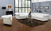 White bonded leather tufted rolled arms sofa main photo