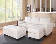 Lyssa (White) Reversible small white bonded leather match sectional
