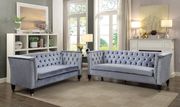 Blue/gray velvet mid-century style sofa main photo