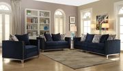 Blue fabric / nailhead trim contemporary couch