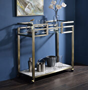Clear glass/ faux marble shelf and wire brass finish base kitchen cart