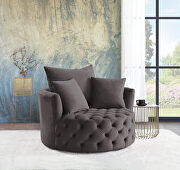 Zunyas (Gray) Gray velvet button tufted barrel chair