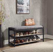 Brantley Gray fabric upholstery and oak/ sandy black finish shoe cabinet