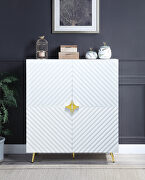Gaines (White) White high gloss finish wave pattern design cabinet