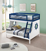 Farah (Navy) Navy blue & white finish twin/ twin bunk bed with decorative turned spindles