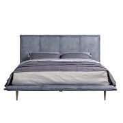 Gray top grain leather padded headboard king bed main photo