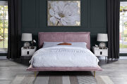 Pink top grain leather padded headboard queen bed main photo