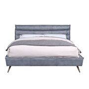 Gray top grain leather upholstered modern king bed main photo