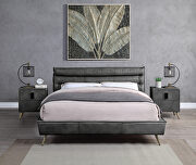 Doris Gray top grain leather upholstered modern queen bed