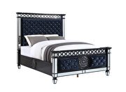 Varian II K Black velvet upholstery headboard/ footboard and sliver finish king bed