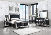 Black velvet upholstery headboard/ footboard and sliver finish queen bed main photo