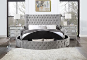 Gray velvet fully upholstered king bed w/storage in side rails & footboard main photo