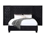 Damazy (Black) K Black velvet fully upholstery and crystal-like button tufting king bed