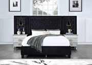 Damazy (Black) Black velvet fully upholstery and crystal-like button tufting queen bed