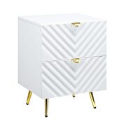 Gaines (White) N White high gloss finish wave pattern design nightstand