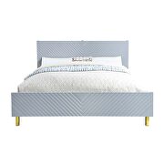 Gray high gloss finish wave pattern design king bed main photo
