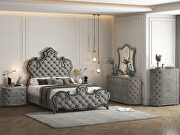 Gray velvet uphostery and black piping queen bed main photo