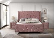 Pink velvet upholstery art deco-inspired design king bed main photo