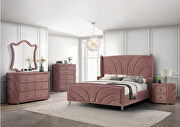 Pink velvet upholstery art deco-inspired design queen bed main photo