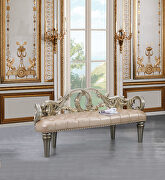 Champagne pu & gold finish scrolled floral bench main photo