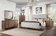 Andria II Reclaimed oak finish upholstery fabric buttonless tufting on the headboard queen bed