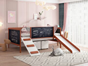 Cherry oak & white finish twin loft bed with the built-in slide main photo