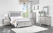 Gray velvet padded headboard / silver & mirrored finish twin bed main photo