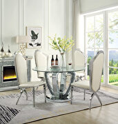 Noralie (Silver) II Tempered glass top mirrored base round dining table