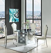 Noralie (Silver) IV Faux diamonds and paneled mirrors contemporary style dining table
