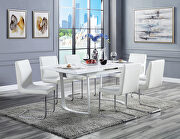 High gloss white finish rectangular dining table w/ metal legs