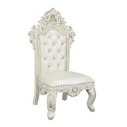 White pu & antique white finish acrylic diamond tufted back cushion dining chair