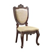 Golden chenille fabric and dark walnut finish scrolled legs dining chair main photo