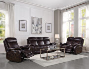 Dark brown top grain leather upholstery motion sofa
