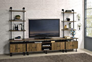 Rustic oak & black finish water pipe style TV stand main photo