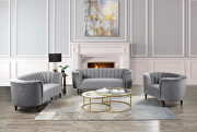 Gray velvet upholstery deep channel tufting sofa main photo