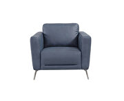 Serene blue leather overstuffed backrests and plush seat chair