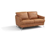 Cappuccino finish leather and sturdy, wooden inner frame loveseat
