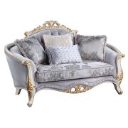 Gray fabric upholstery bench-style seat cushion loveseat main photo