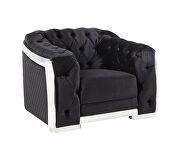 Black velvet upholstery & chrome finish base classic chesterfield design chair