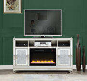 Noralie VI Mirrored & acrylic diamonds TV stand w/ fireplace
