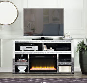 Noralie IX Glimmering mirrored and faux diamonds finish TV stand with a fireplace