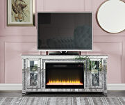 Noralie III Mirrored & faux diamonds TV stand with fireplace and led
