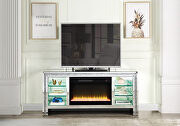 Noralie V Faux diamonds mirrored TV stand w/ fireplace & led