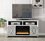 Noralie VIII Alluring mirrored and faux diamond finish TV stand with a fireplace