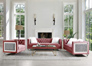 Heiberoll (Pink) Pink velvet faux diamond trim classic sofa