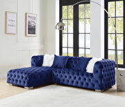 Syxtyx (Blue) Blue velvet upholstery elegant button-tufted sectional sofa
